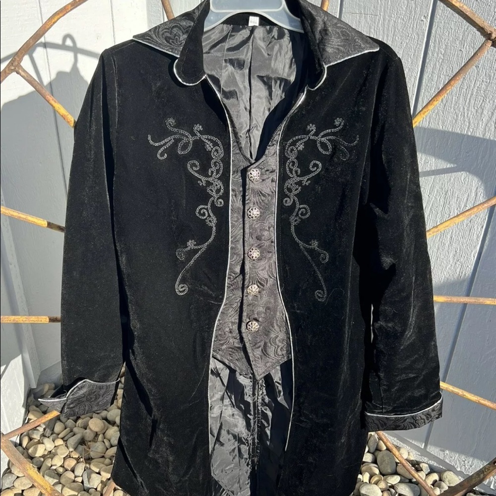 Steampunk medieval tailcoat size XL baroque style black velvet jacket